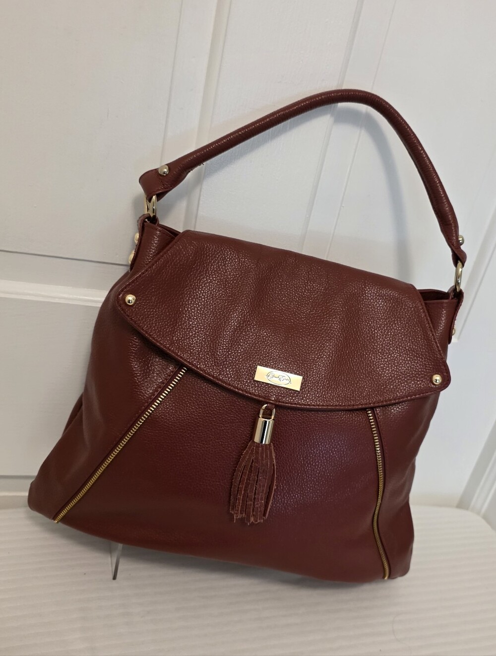 Onna Ehrlich Kelly Pebble Grain Leather Top-Handle Shoulder Bag with Tassel